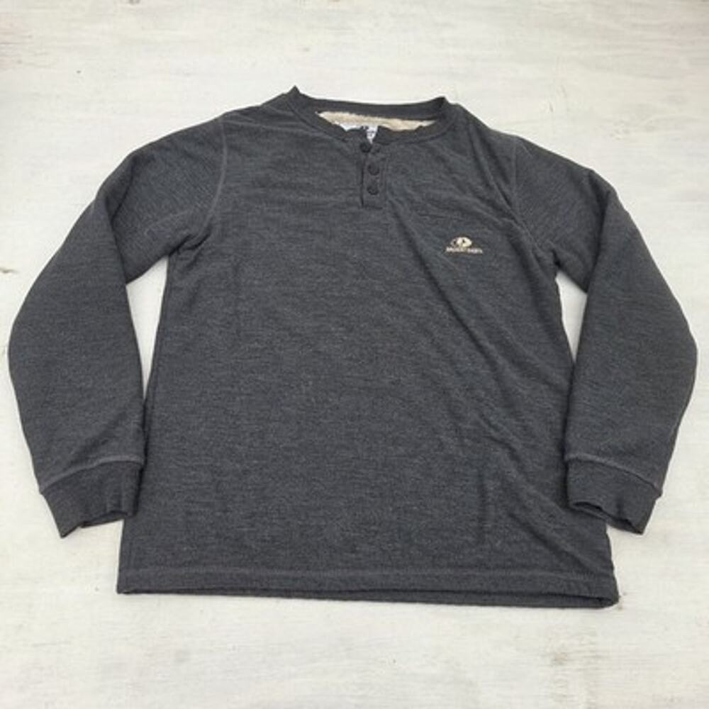 Mossy Oak Thermal Henley Shirt Sherpa Lined Long Sleeve Shirt Mens XL Gray